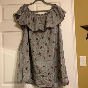 Cute off the shoulder striped dress floral detail